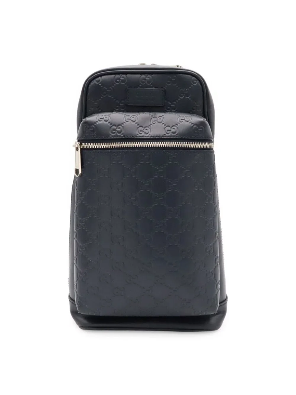 Gucci Guccissima Cross Belt Bag Crossbody Leather Navy Blue Silver